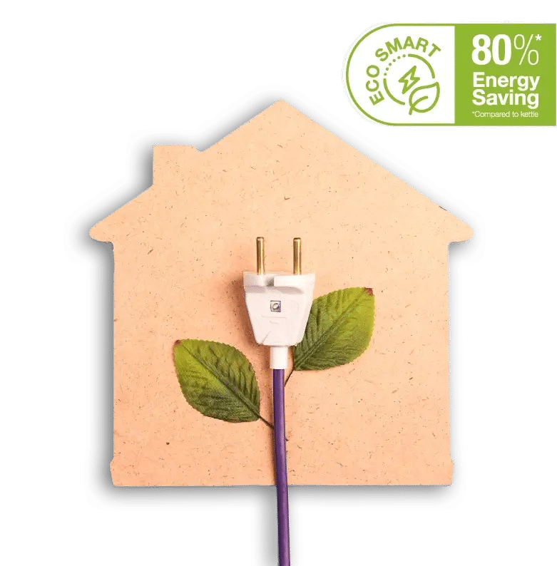 A house with a green leaf on it and a plug.